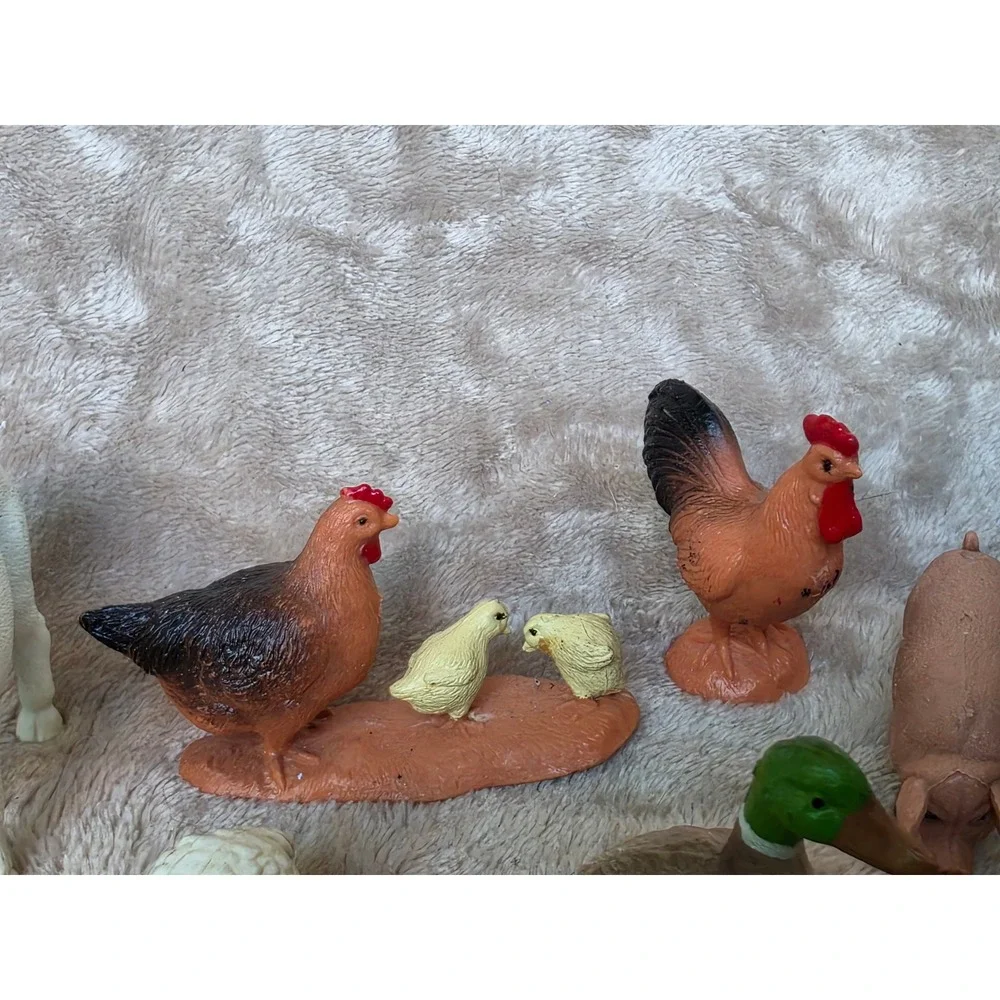 Vintage Plastic Farm Animal Figurines Lot Cow Horse Pig Sheep Rooster Duck Toy
